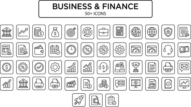 Business and finance icons set with various symbols for money banking investment and economy concepts  financial management and accounting illustrations