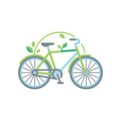 Fototapeta premium Green bicycle with leaves illustration for eco transport
