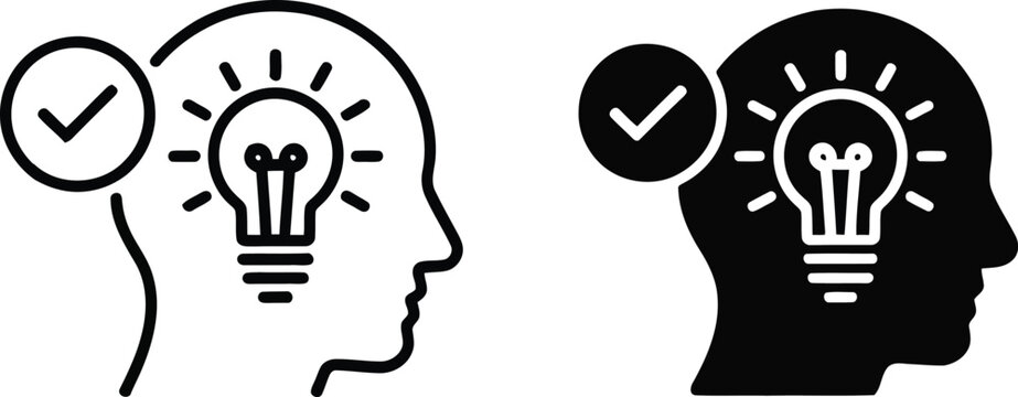 Profile head with light bulb and check mark vector illustration.