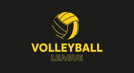 Fototapeta premium Bold Volleyball League Logo in Yellow Color on a Black Background, Modern Design