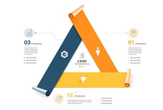 Modern infographic template with colorful paper roll elements, business icons. Can be use diagram, timeline, workflow and background