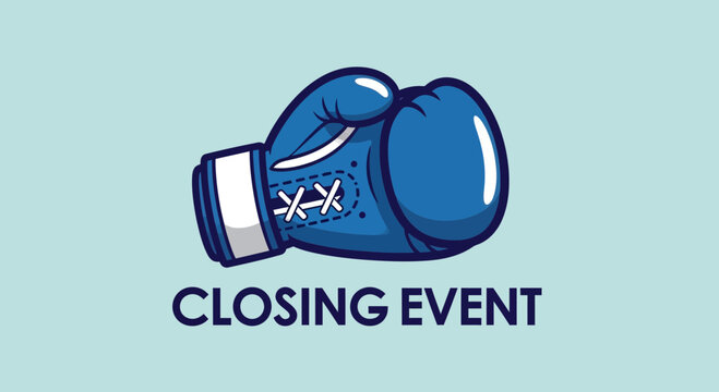 Boxing Glove Visual For Closing Event, Stylish Blue Design With Modern Branding