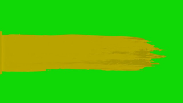 A thick, ochre yellow watercolor brush stroke running horizontally over a solid green screen backdrop. Designed for easy color keying, custom video overlays, and educational art content.