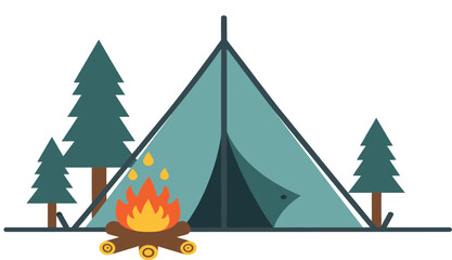 Camping scene with tent and campfire flat vector illustration © MDAUAL