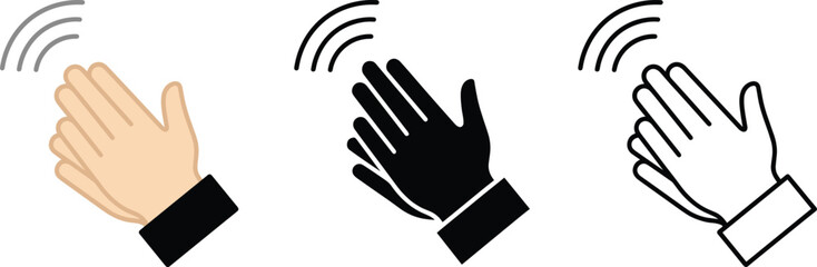 Fototapeta premium Clapping hands applause icon set in flat silhouette and outline style vector illustrationClapping hands applause icon set in flat silhouette and outline style vector illustration