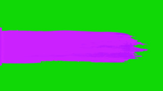 A thick purple brush stroke moves from left to right across a vibrant green screen background. This animated design element is built for easy compositing and color keying in creative video editing pro
