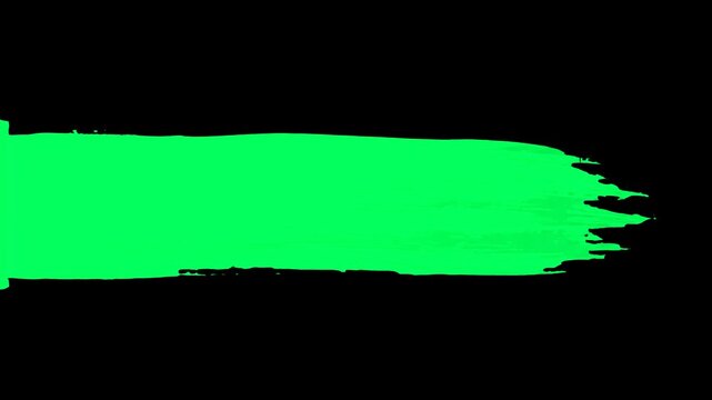 A vibrant green acrylic brush stroke appears from the left side, sweeping horizontally across a solid black screen. This textured 2D motion graphic is ideal for creative transitions, text reveals, and