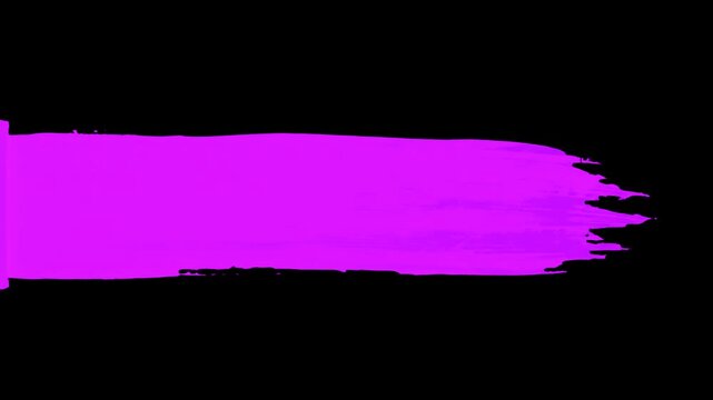 A vibrant purple brush stroke wipes across a dark black screen from left to right, revealing a textured paint effect. This high-contrast motion graphic element is perfect for modern video transitions,
