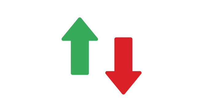 Up and down arrows icon green and red isolated on white