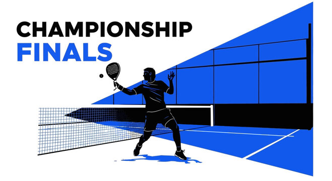 Championship Finals Padel Silhouette: Dynamic Sporting Action On A Blue Court
