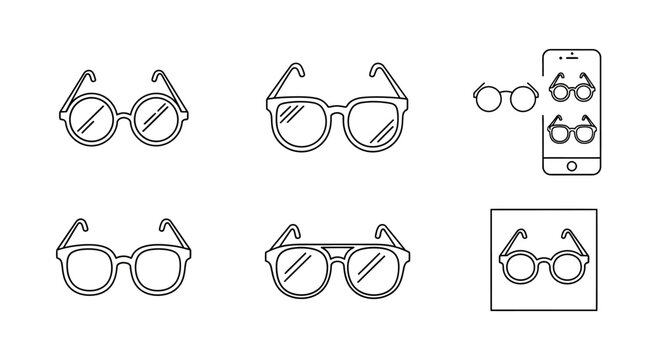 Set of line art glasses icons for optometry and fashion retail