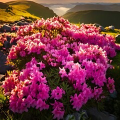 Obraz premium Radiant mountain blooms bathed in golden light