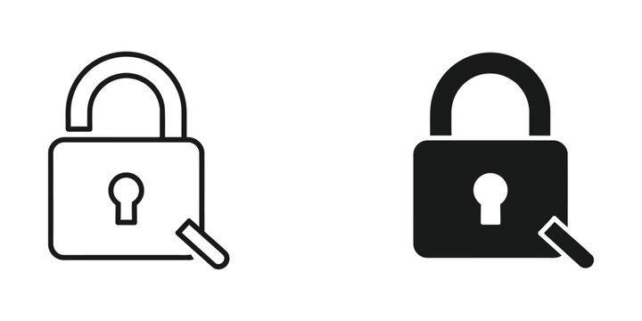 Open padlock icon with key tool illustration