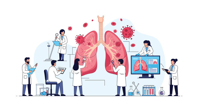 Team of medical scientists and doctors uses advanced technology to study and treat giant lungs infected by harmful virus particles.