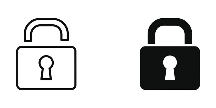 Open and closed padlock icons in simple black and white