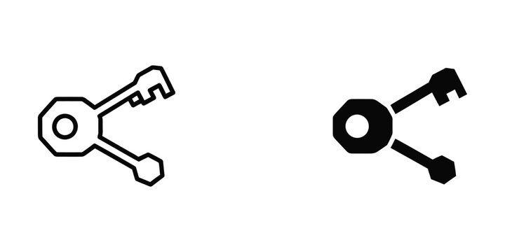 Minimalist key and padlock icon set in black and white