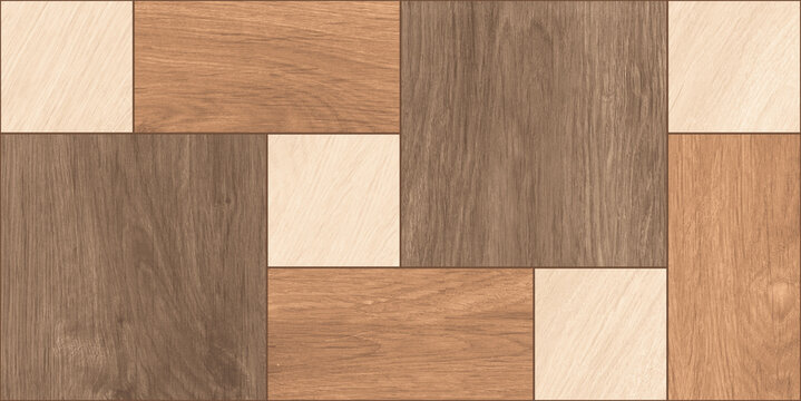 Geometric wood parquet texture, decorative timber floor pattern with brown and beige blocks, modern wooden wall paneling design for interior decor