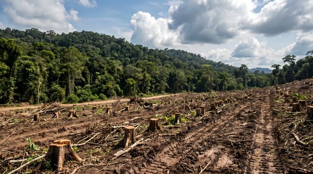Deforestation Environmental Impact with Clear Cut Logging Area