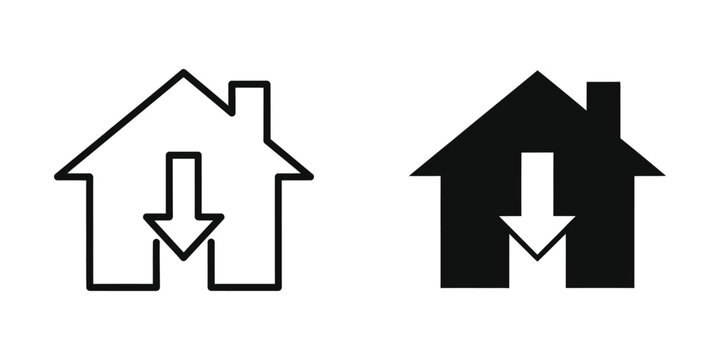 Minimalist house icon with downward arrow inside