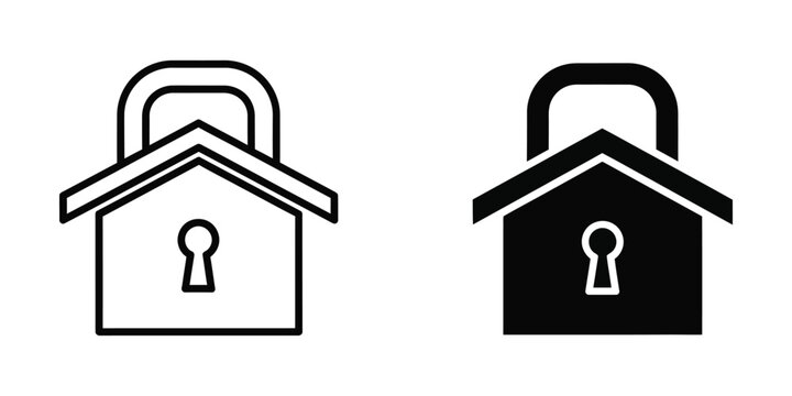 Minimalist padlock icon with keyhole in house shape
