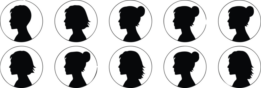 Pixie and bob profile hairstyles in circular frames
