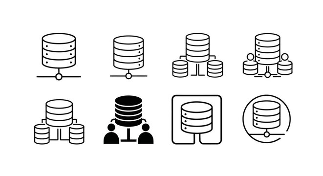 Set of database server icons for network infrastructure and data storage