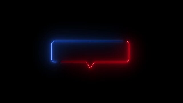 Cyan Neon box Speech Bubble Frame on Black Background chat message Neon box animation 