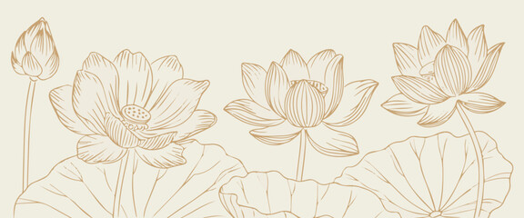 Obraz premium Lotus flowers and leaves drawing for packaging