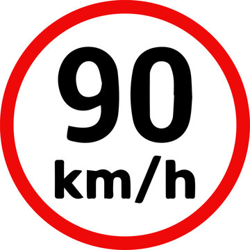 Regulatory Speed Limit 90 km/h Traffic Sign in Red Circle