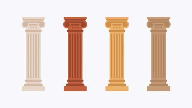 Four distinct architectural pillars with classical ionic capitals are arranged horizontally against a neutral off-white background with a soft and warm pastel color palette.