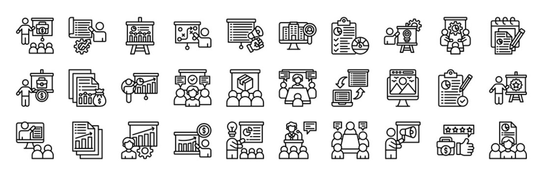 Presentation Icons Pack. Outine icons collection set. Simple vector icons