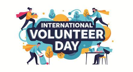 Fototapeta premium International Volunteer Day illustration with diverse people in colorful vibrant lighting for non-profit organization