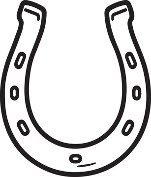 An outlined horseshoe stands as a symbol of luck and good fortune, its curved shape a familiar emblem of protection and positive outcomes.