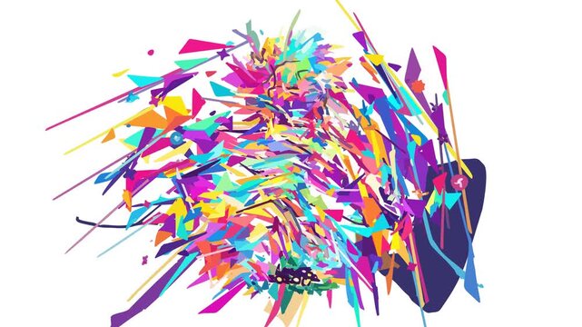 Abstract explosion of vibrant geometric shapes and colors, symbolizing energy and dynamism against a white background