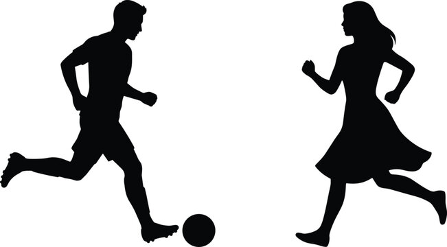 Silhouette of two people dancing salsa with raised hands and flowing dresses black couple des