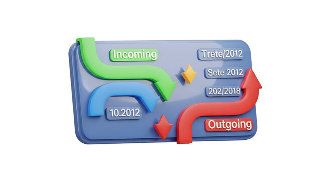 Three Dimensional Digital Workflow Dashboard Featuring Flow Arrows and Data Processing Elements