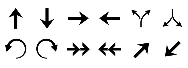 Obraz premium Arrow Icons Vector Pack, Bold Black and White UI Direction SVG Collection