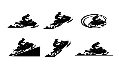 Obraz premium Snowmobile Adventure Silhouette Icons Set of Winter Sports Riders in Motion Vector Illustration