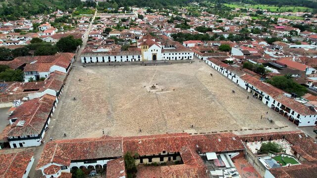 Aerial View of the Historic Church of Our Lady of the Rosary in Villa de Leyva Plaza