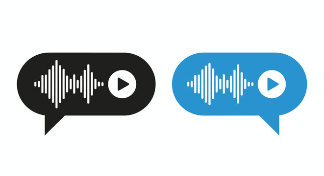 Two colorful speech bubbles featuring audio waveform icons representing sound, chat, and podcast graphics in a modern vector design.