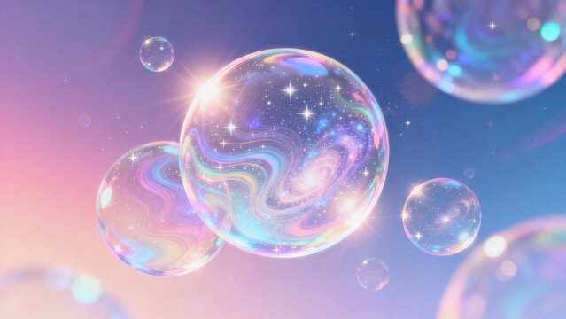 Colorful bubbles with galaxy patterns