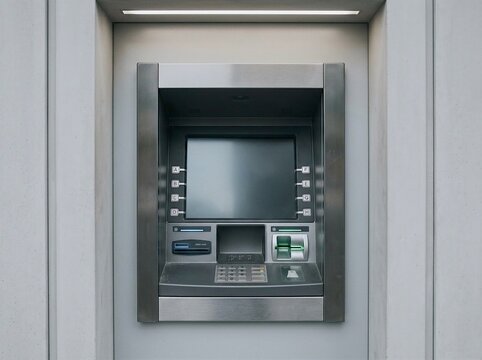 Modern ATM Machine Installed in Concrete Wall with Sleek Metallic Finish