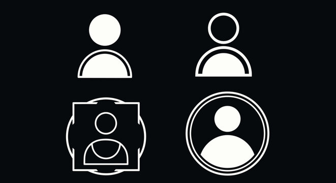 Set of simple human silhouette icons with camera motif and profile circles for graphic design.