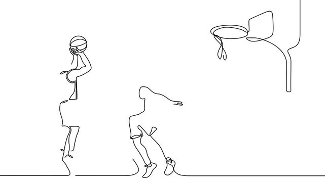 One Line Illustration Silhouette of a Basketball Player with Ball &ndash; Dynamic Sport Action