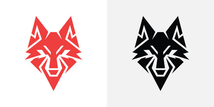 Geometric wolf head red and black abstract