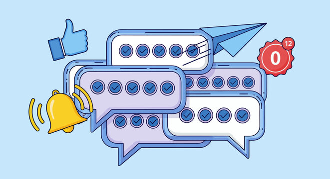 Colorful chat bubbles with notification icons illustrating digital conversation and messaging.