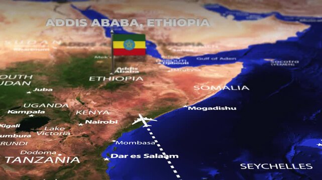Flight From Antananarivo MADAGASCAR to Addis Ababa ETHIOPIA with flag pins