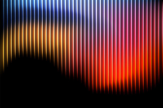 Abstract glowing blue orange and red neon wave with vertical light stripes futuristic digital gradient motion background