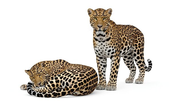 Two Leopards on White Background