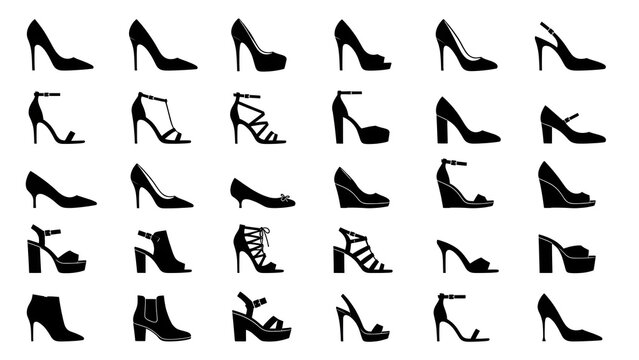 A set 24 icon High Heels Silhouette Set Woman Shoes Fashion Collection
